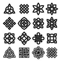 Celtic trinity. Irish knot, pagan tattoo icon and intertwined line loop. Interconnection silhouette symbol set vector