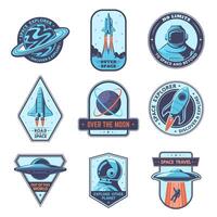 Space badges. Expore other planer patches, space travel badge and over the moon emblem set vector