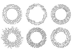 Circuit board circle frames. Abstract digital round frame, hardware board and elictronic motherboard pattern set vector