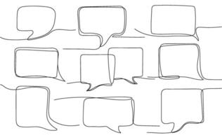 One line speech bubble. Comment template, opinion text messages and chat square and rectangular frames continuous lines set vector