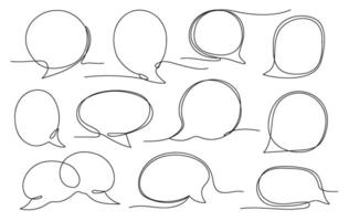 One line round dialog bubble. Chat message, comment template, circle and oval speech bubbles frames set vector