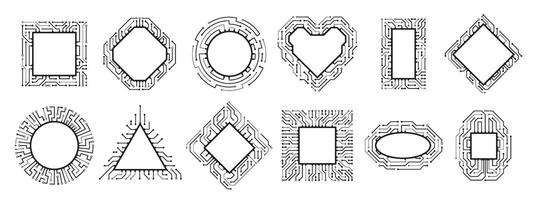 Microchip frame. Electronic chip, CPU border and digital circuit line board. Computer rocessors set vector