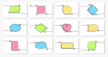 One line quote frames. Speech bubble template, motivational quotes label and speech feedback continuous lines set vector