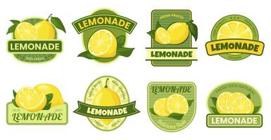 Lemonade label. Fresh and natural lemonades tag with yellow lemon fruit, citrus juice stickers set vector