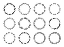 Leaves ornament circle frame. Rustic wreath, round leaf border and floral ornaments set vector
