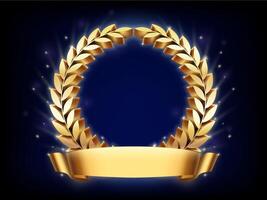 Golden laurel wreath frame. Honoring template with gold circle branch, victory celebration reward and vip champion ring presentation background vector