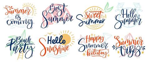 Summer lettering. Resort tags, hello summer text and beach party typography set vector