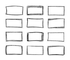 Sketch square frames. Hand drawn rectangular shape doodle border, pencil line scrawl squares and sketched selection frame set vector