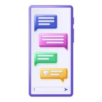 Mobile chat. Text messages bubbles on smartphone screen, communication app and online dialog frames on phone illustration vector