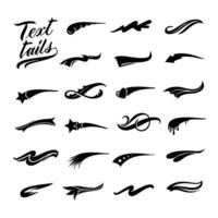 Text tails. Calligraphic swoosh, retro decorative swish line and underline curl for baseball sport emblem design set vector