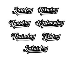 Names of week days. Weekly planner lettering stickers, hand drawn calligraphy text collection vector