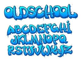 Old school graffiti font. Cartoon alphabet capital letters in street art style with paint smudges and depth effect, urban lettering designer set vector