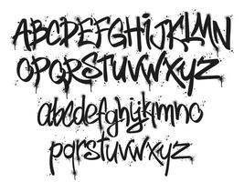 Graffiti tags marker font. Street art lettering designer, urban typography letters and alphabet with tag marker splatter set vector
