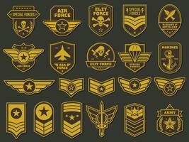 Army badges. Military units emblems, soldier patches and insignias tags set vector