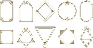 Boho frame. Simple minimal line art badge borders, contour label templates set vector