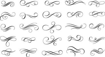 Calligraphic flourish. Retro curved ornaments for letters decoration and invitations design set vector