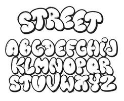Bubble graffiti font. Inflated letters, street art alphabet symbols with grunge sprayed texture and urban graffitis designer set vector