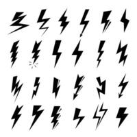 Lightning bolt icons. Speed of flash, thunderbolt storm symbols and electric power pictogram set vector