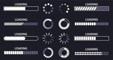 Load indicator. Loading status bar, round buffer download progress and line upload or file transfer waiting bars symbols set vector