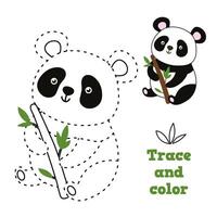 Dot to dot panda game. Connect dots and color image of cute bear with branch, entertainment for kid illustration vector