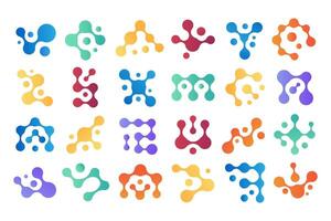 Connected molecules. Chemical icon, metaball shape and biology science data symbols set vector