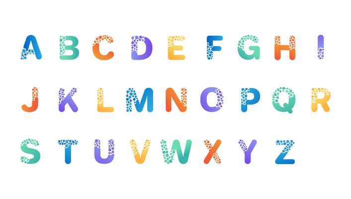 Molecule letter. Nano technology font, science or medical alphabet with connected molecules metaball pattern icon set