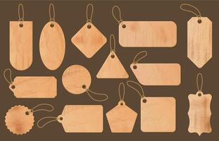 Old paper tags. Cardboard label, scrapbooking elements and vintage price tag with eyelet grommet set vector