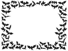 Halloween bats frame. Flock border, flying bat background and spooky night animals with wings template vector
