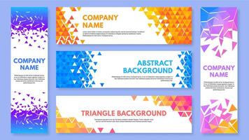 Color triangles banner. Abstract triangulation elements background, geometric corners with triangle cells pattern set vector