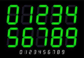 Segmented lcd display numbers. Digital time timer signs, tech clock count or retro led calculator screen font set set vector