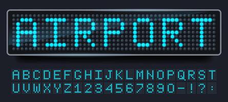 Led screen font. Digital sign board letters and numbers, scoreboard display alphabet and terminal dotted text set vector