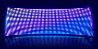 Curved LED screen. Digital stadium scene, glowing stage and lcd pixel diodes display background vector