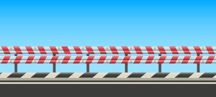 Roadside with guard rail. Highway side with safety roadguard fence, striped crash barrier and traffic protection background illustration vector