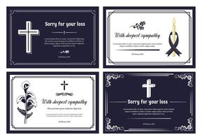 Funeral card layout. Condolence banner with deepest sympathy and sorry for your loss. Frame borders decorative template set vector