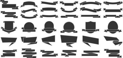 Ribbon banner silhouette set. Badges frames, vintage ribbons shapes with space text and tag template set vector