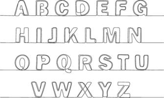 Continuous one line font. Hand drawn alphabet, line art letters for calligraphic typography. Decorative linear lettering set vector