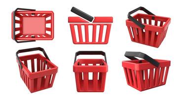 Shopping basket. Empty shopping cart with handle, supermarket shopping and buy icon isolated 3D illustration set vector