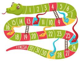 Snake and ladders game. Level grid board with cute color snakes for kids games, fun to play labyrinth Illustration vector
