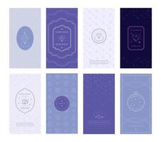 Jewelry product packaging. Shiny diamonds pattern, gems label frame and elegant box design template set vector