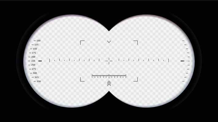 Binoculars view. Spy POV, optical binocular aim sight and telescope zoom frame. Tourist point of view overlay template