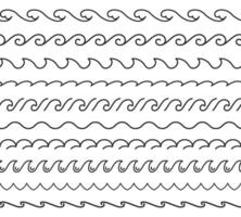 Seamless line waves. Ocean water curls, sea wave crest and horizontal nautical divider pattern set vector