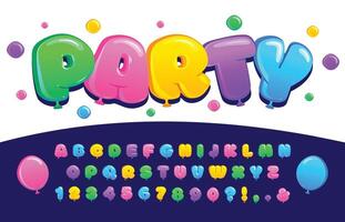 Balloon font. Inflatable letters, color bubble numbers and balloons display typeface for celebration typography lettering design set vector