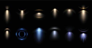 Wall lamp light effect. Spot lights illumination overlay, cold and warm lighting isolated set vector