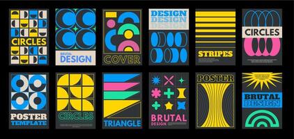 Brutalism poster template. Modern simple flyer layout with simple abstract geometric shapes set vector