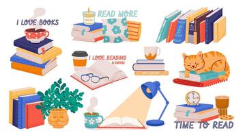 Piles of books. Cartoon colorful stack of library bookstore elements, school academic science textbooks for reading lovers flat style. isolated set vector