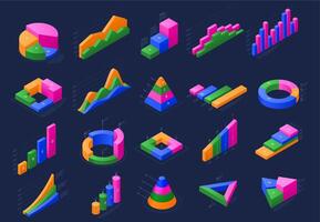 Isometric infographic. Rising chart, pie diagram and statistical data graph for presentation design 3D illustration set vector