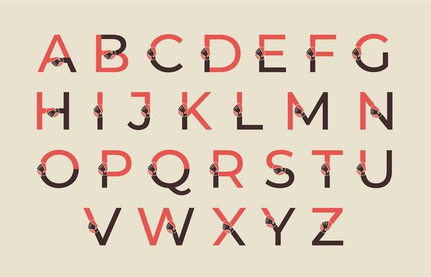 Handshake font. Corporate emblem alphabet with parts of letter shake hands, success deal and alliance concept sign. Helping hand letters set