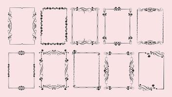 Gothic rose frames. Gothcore borders with flowers, leaves and spikes of roses. Elegant decorative flourish design elements set vector