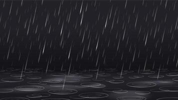 Heavy rain. Capillary surface waves circles on water surface from blurred falling raindrops, rippling rain puddle background illustration vector
