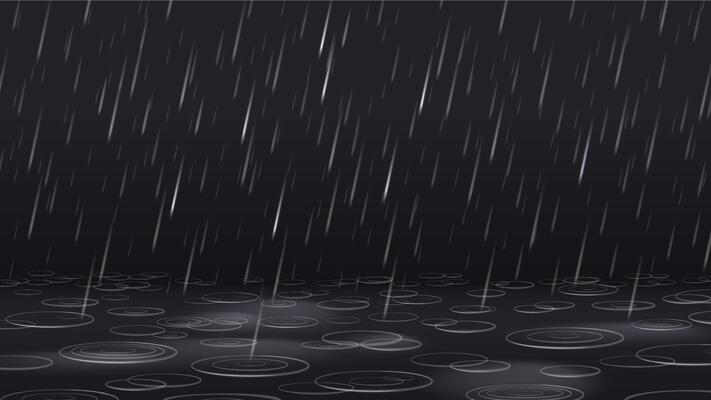 Heavy rain. Capillary surface waves circles on water surface from blurred falling raindrops, rippling rain puddle background illustration